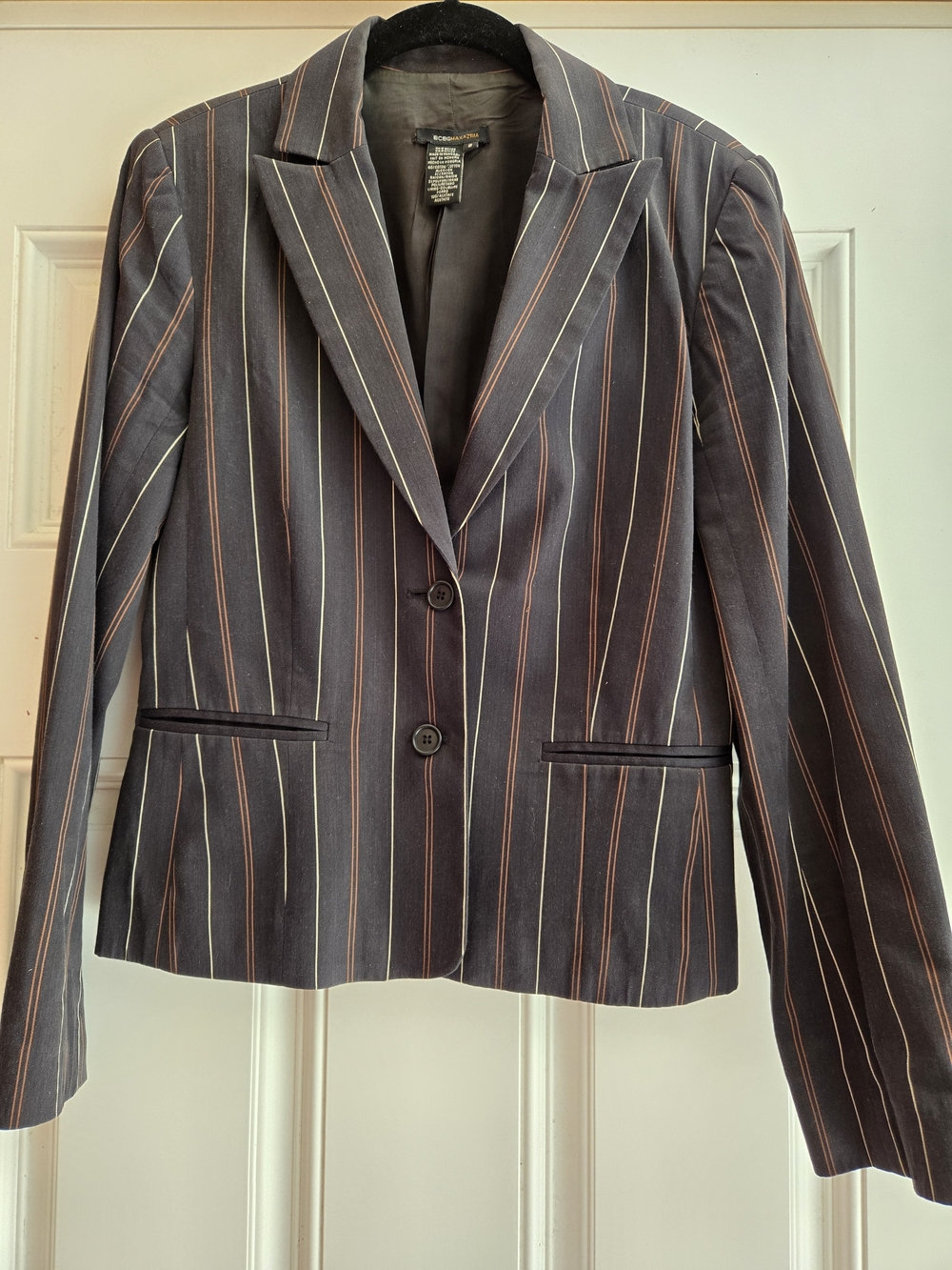 BCBGMaxAzria Black Pinstripe Blazer with Rust and Cream Stripes